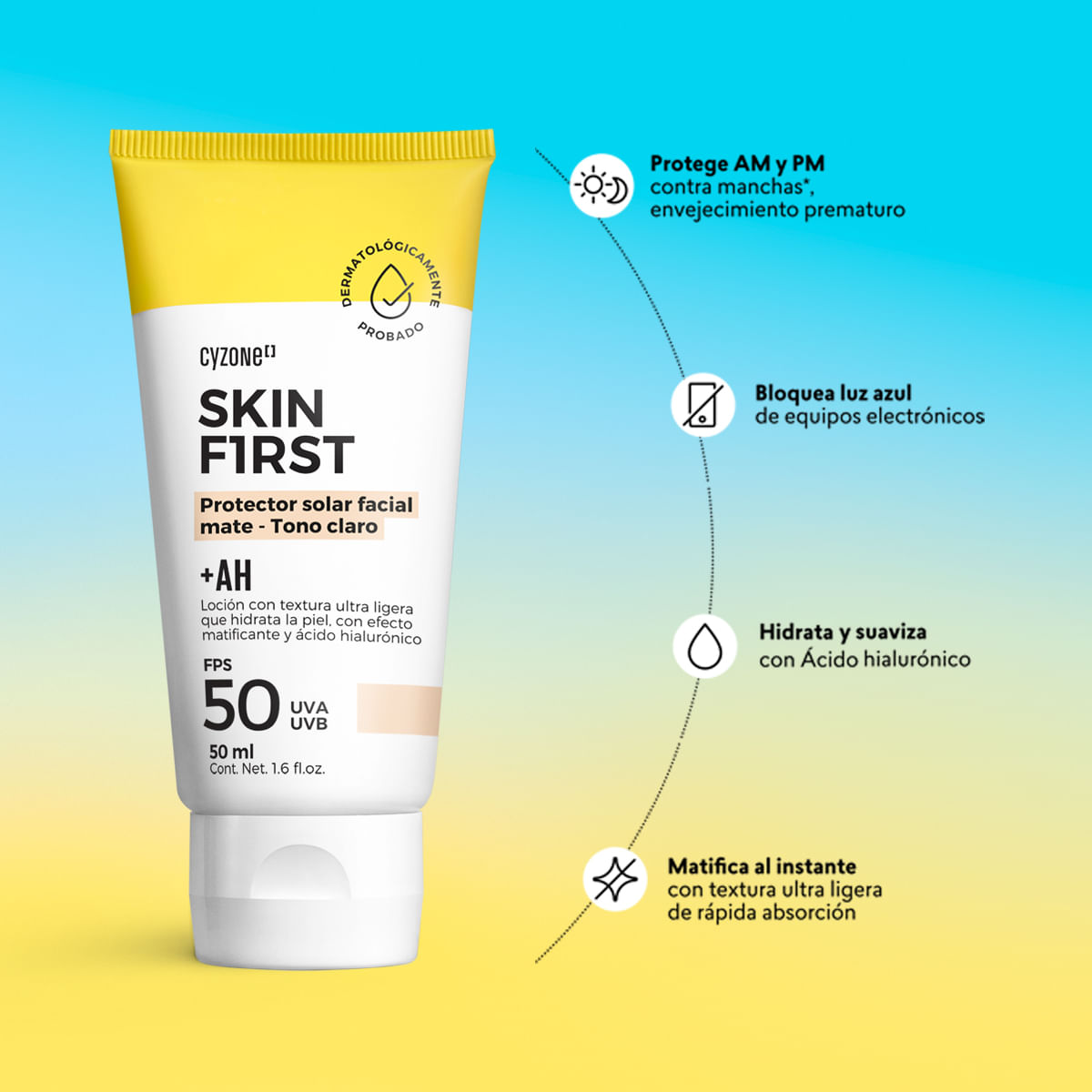 Crema Protector Solar Facial Skin First con color, 50 ml de Cyzone - Miniatura 2